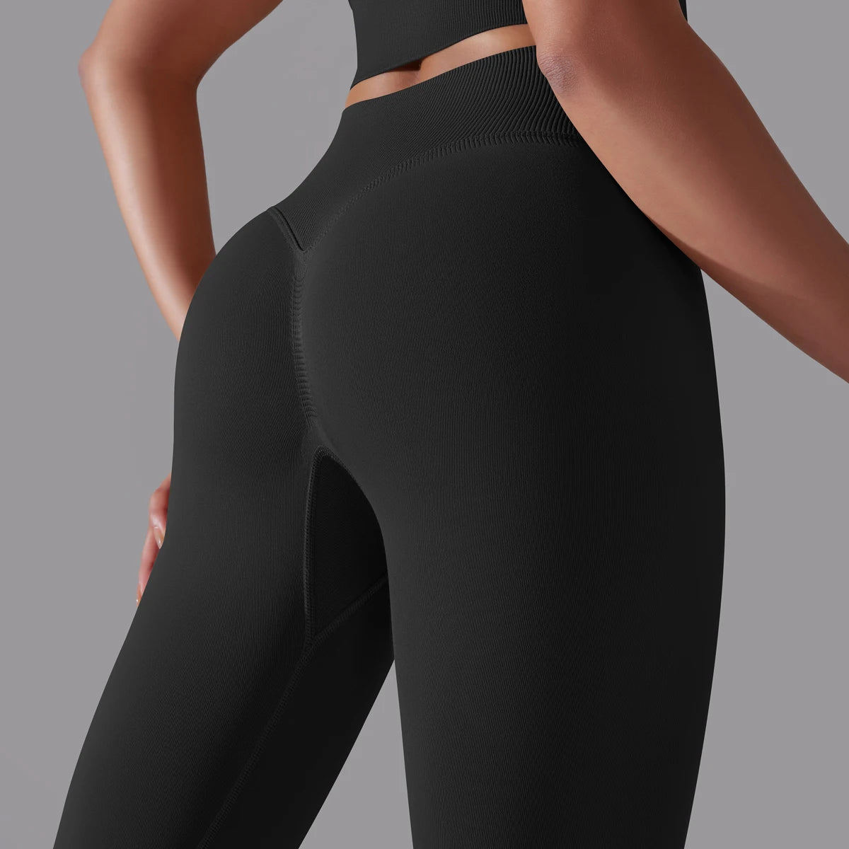 Nahtlose Yoga-Hose mit hoher Taille, schwarz