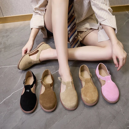 Flache Ledersandalen mit Riemen und Schnalle, mehrere Farben: Schwarz, Braun, Khaki, Rosa