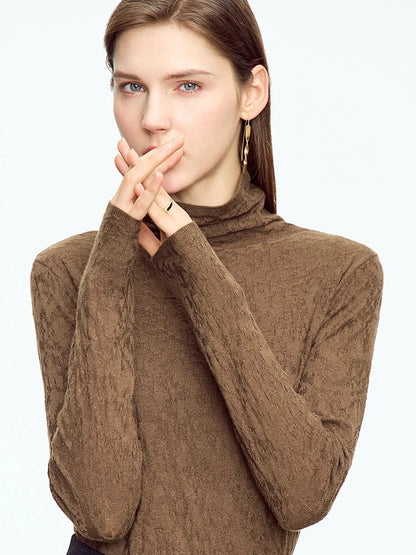 Damen-Rollkragenpullover Wolle-Mix schlank dünn Winter