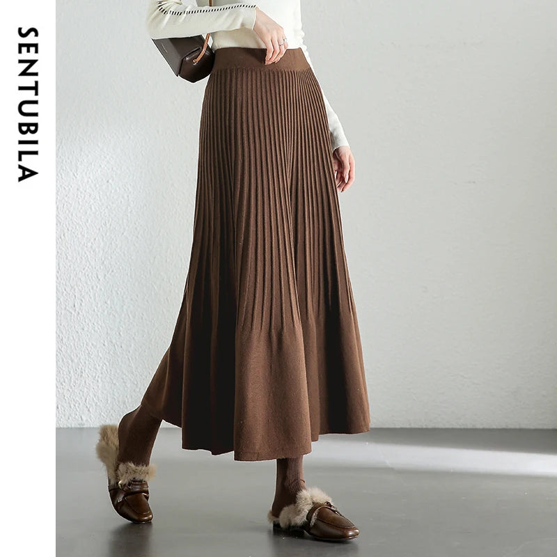 Frauen Midi Rock im eleganten A-Linien-Stil mit Falten für den Winter