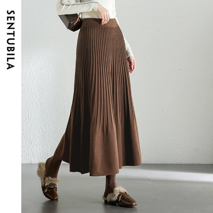 Frauen Midi Rock im eleganten A-Linien-Stil mit Falten für den Winter