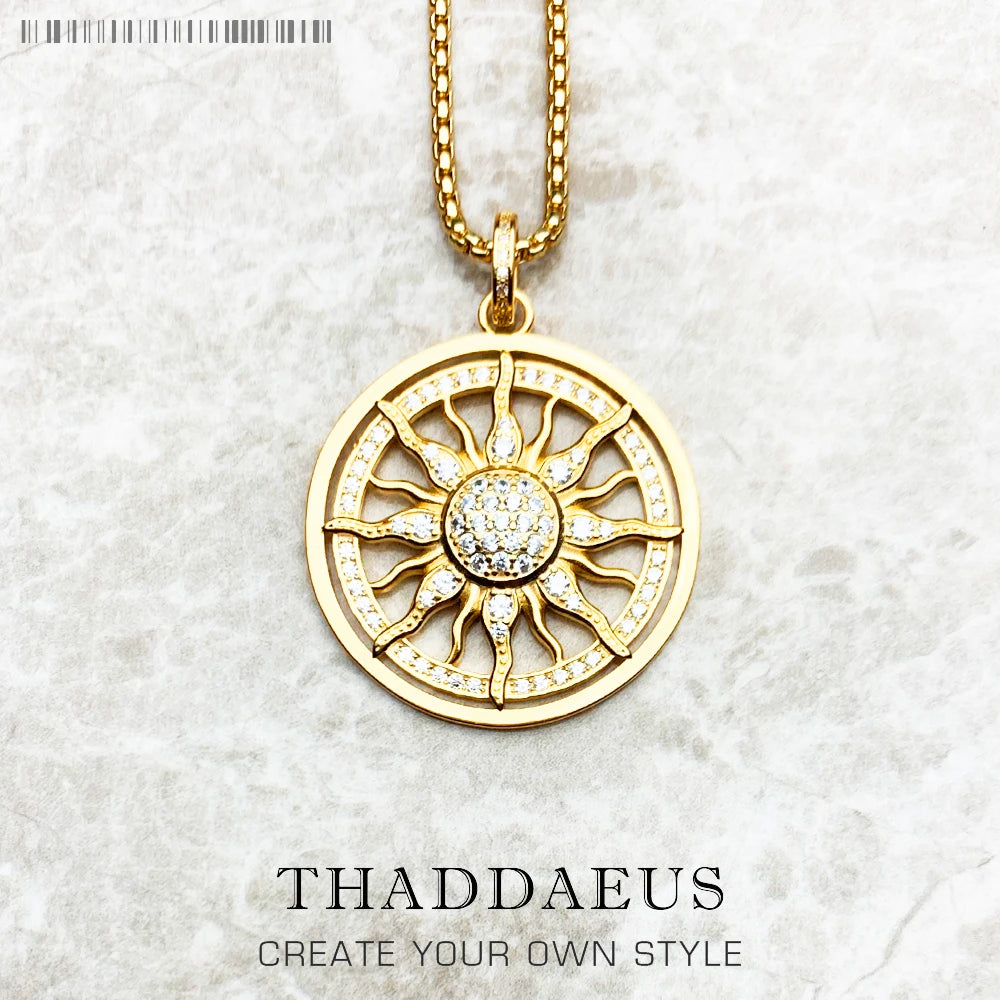 Damen-Halskette Sonne Gliederkette ethnisch golden aus Sterlingsilber