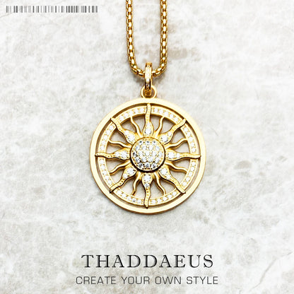 Damen-Halskette Sonne Gliederkette ethnisch golden aus Sterlingsilber