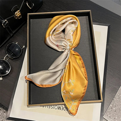 Damen Seidenschal 53cm quadratisch Blumenprint Luxus Hijab Bandana H