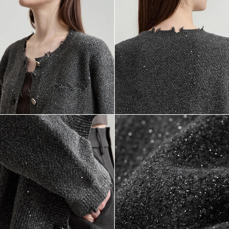 Damen-Strickjacke Rundhals englischer Stil einfarbig elegant Herbst