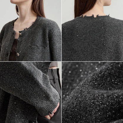 Damen-Strickjacke Rundhals englischer Stil einfarbig elegant Herbst