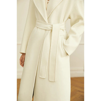 Damen Wollmantel im minimalistischen Stil mit elegantem doppelseitigen Gürtel