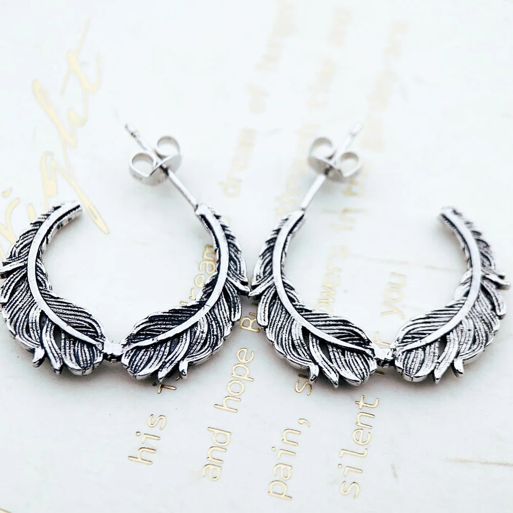 Damen-Creolen Federn geschwaerzt klappbar 925 Sterlingsilber