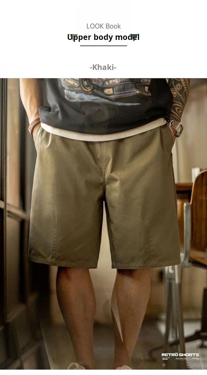 Herren Vintage Shorts in Khaki mit geradem Bein und Kordelzug