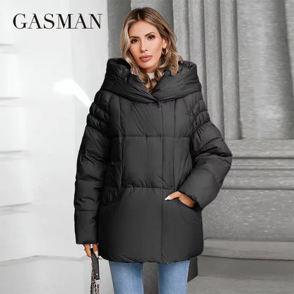 Warme Damen-Winterjacke mit Kapuze und langen Ärmeln – wasserdichter, dicker Parka-Mantel