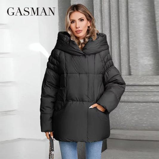Warme Damen-Winterjacke mit Kapuze und langen Ärmeln – wasserdichter, dicker Parka-Mantel