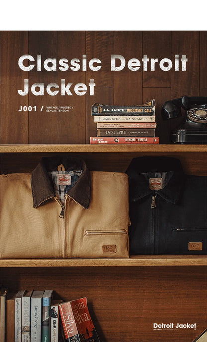 Herren Jacke Retro Canvas Detroit schwere Taschen Reverskragen Reißverschlussmantel