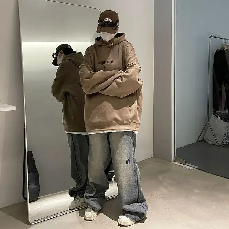 Lässiger Herren-Hoodie mit Rundhalsausschnitt und Vintage-Cartoon-Print – ideal für Herbst und Winter