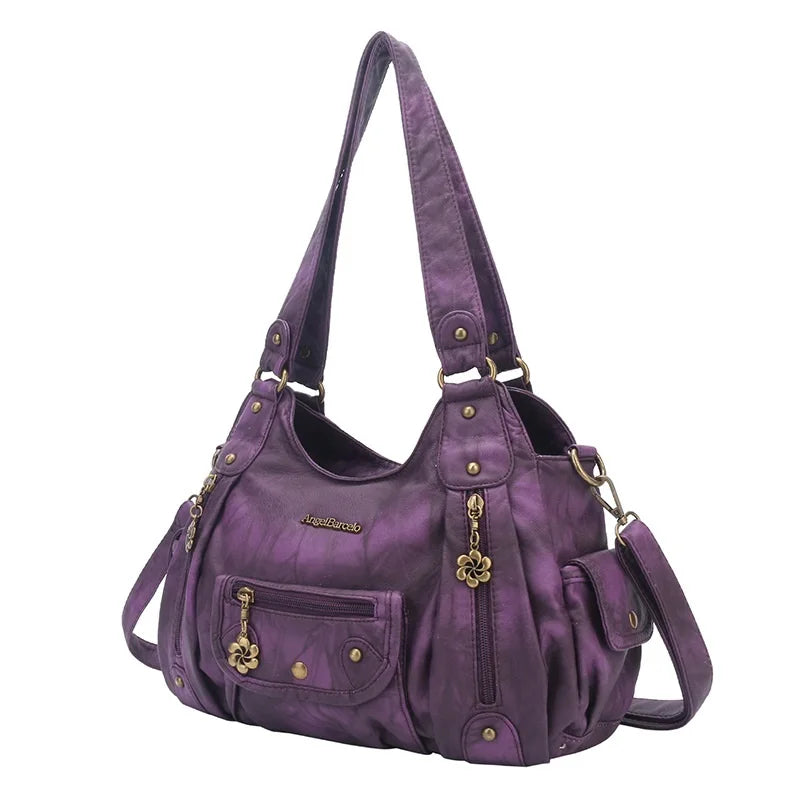 Damen-Schultertasche aus PU-Leder mit Reißverschluss und Mehrfachfächern Kompakter Alltagsbegleiter