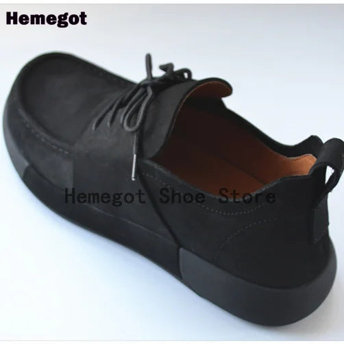 Black Flats Men Shoes Classic British Style Men's Casual Leather Shoes for Outdoor Camping Anti-Slip Leather Handmade Men Shoes