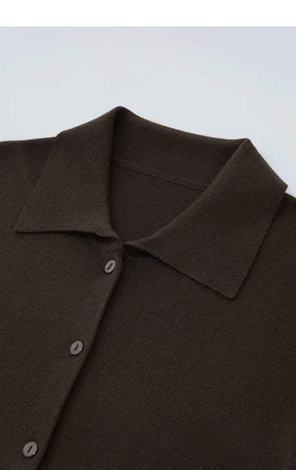 Damen-Strickjacke lang Seide-Wolle Umlegekragen locker Herbst