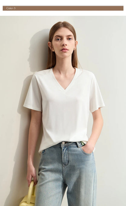 Damen Kurzarm-T-Shirts mit V-Ausschnitt und Sonnenschutz für kühles Gefühl