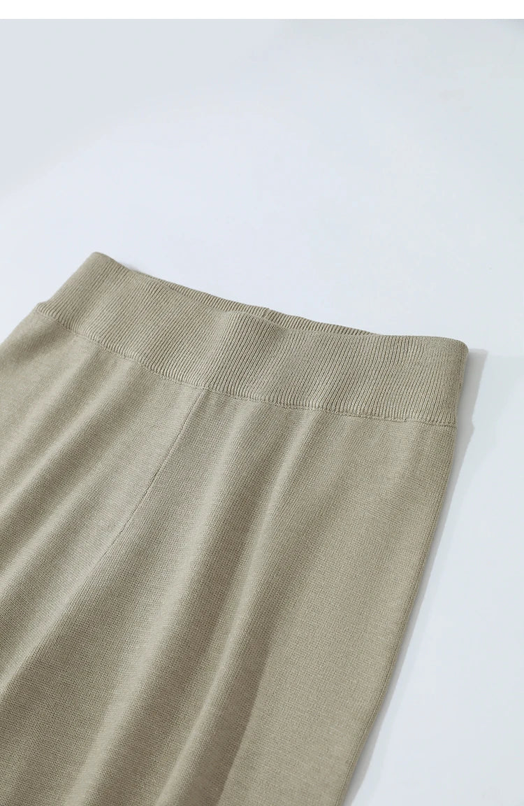 Damenhose mit weitem Bein, einfarbig, elastischer Bundabschluss, hellbeige