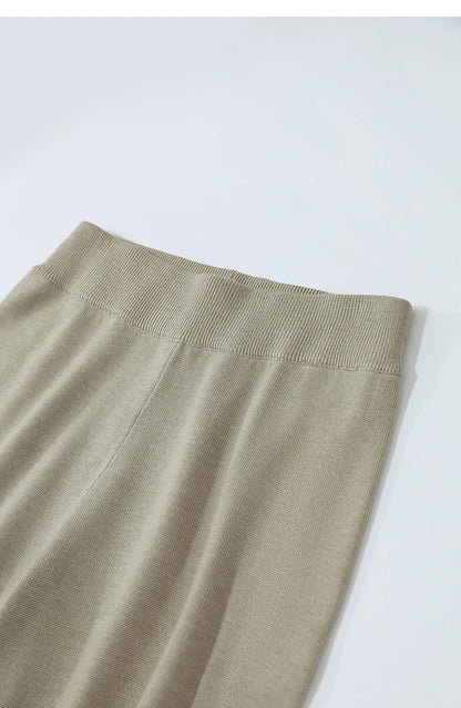 Damenhose mit weitem Bein, einfarbig, elastischer Bundabschluss, hellbeige