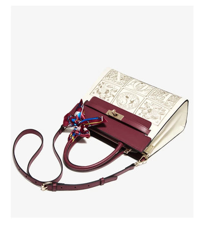 Damen Schultertasche aus Splitleder mit Stickerei im chinesischen Stil