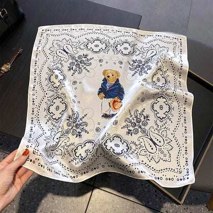 Damen Seidenschal 53cm Pferdprint quadratisch Luxus Haarband Halstuch Büro Hijab B