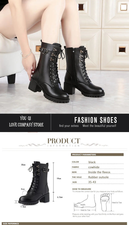 Produktübersicht für schwarze Stiefeletten mit Größenangaben und Maßgrafik