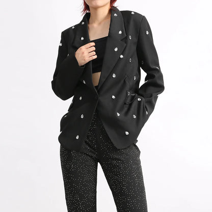 Lange Damenjacke mit Reverskragen und Patchwork-Design – lässig und minimalistisch