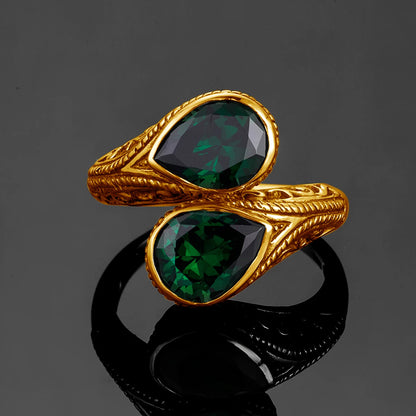 Damen-Ring tropfenförmiger Smaragd in Silber mit goldfarbener Beschichtung Ideal Als Hochzeits- oder Festgeschenk