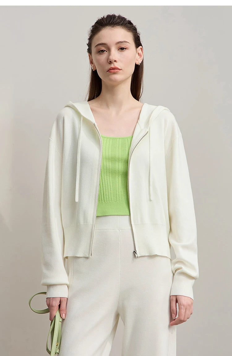 Damen-Strickjacke Kapuze Reißverschluss locker 2-teilig Set Herbst