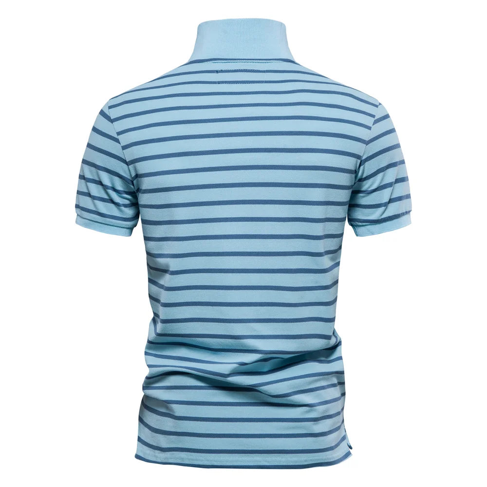Premium Herren Polo Shirt Gestreift Luftiger Tragekomfort