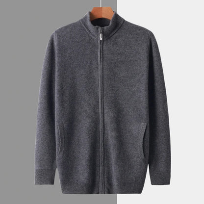 Stehkragen Reißverschluss Strickjacke Pullover Herrenmantel Business Casual Herbst Winter neue reine Wolle Strickjacke Männer Doppeltaschen