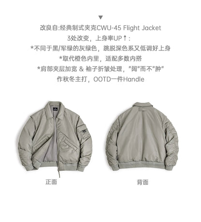 Herren Pilotenjacke Graugrün Warmer Mit Baumwolle Gefütterter Mantel Revers Taschen