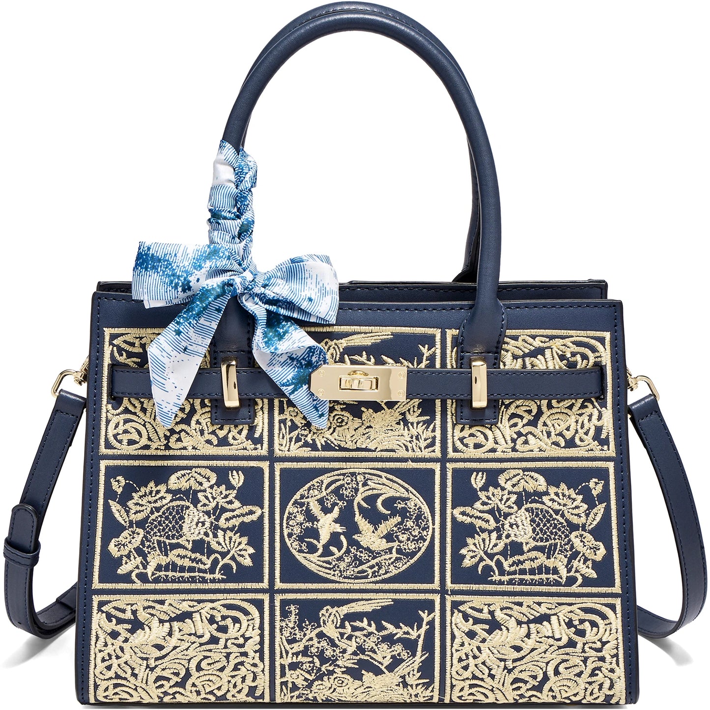Damen Handtasche Aus Split-Leder Mit Crossbody-Tasche Im Chinesischen Stil