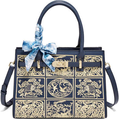 Damen Handtasche Aus Split-Leder Mit Crossbody-Tasche Im Chinesischen Stil