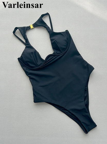 Damen-Badeanzug Cut-Out Bügel rückenfrei High-Cut gepolstert