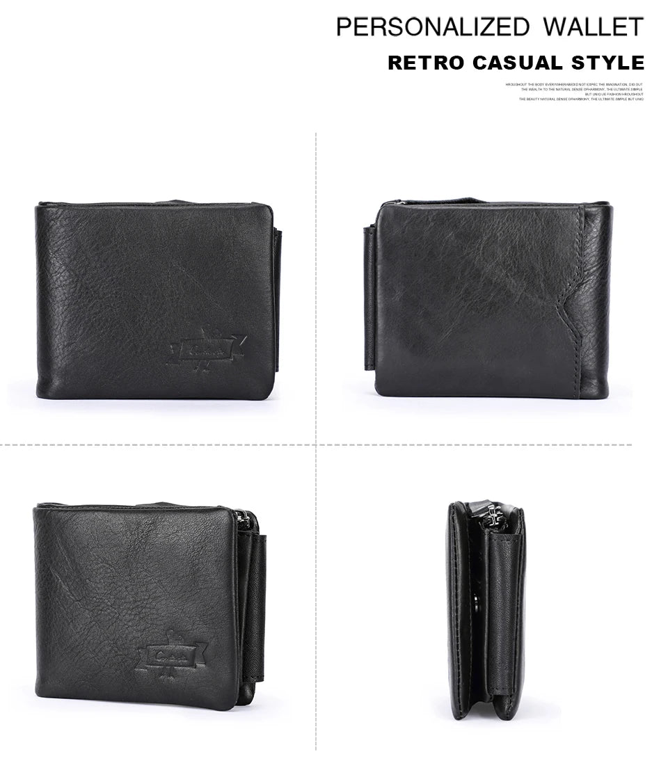 Herren Echtleder Geldbörse Vintage Trifold Haspe Reißverschluss Kartenhalter Geldclip