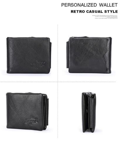 Herren Echtleder Geldbörse Vintage Trifold Haspe Reißverschluss Kartenhalter Geldclip