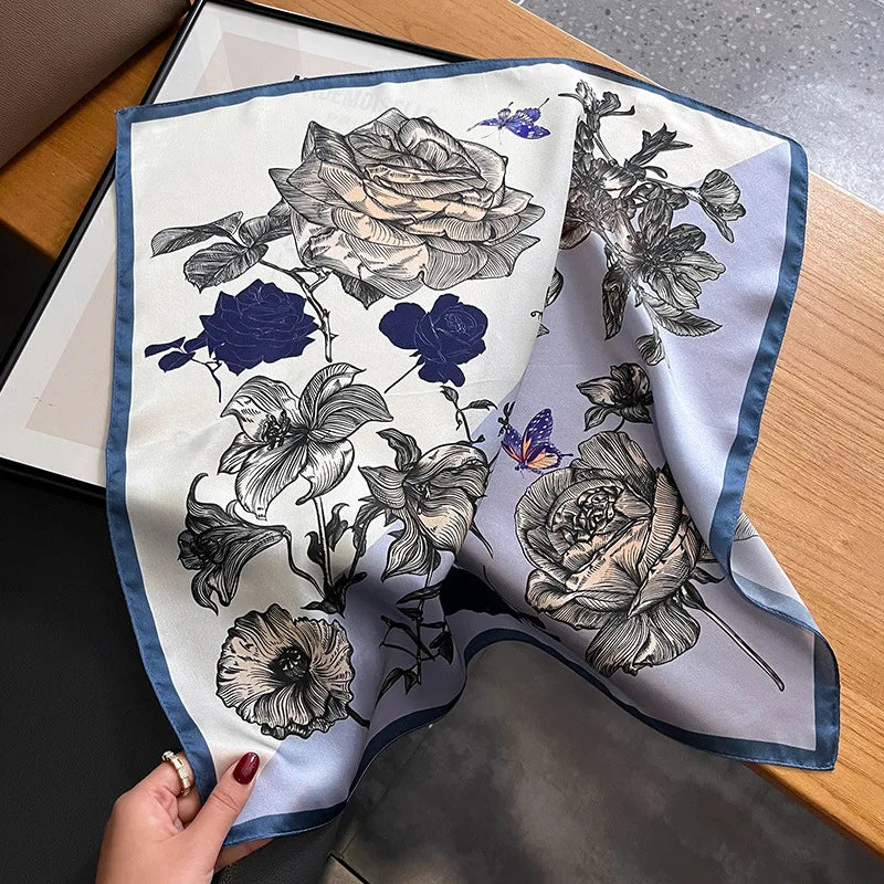 Damen Seidensatin Schal Tasche Kopf Bandana Halstuch bedruckt J