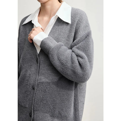 Damen-Strickjacke V-Ausschnitt dick warm locker elastisch Winter