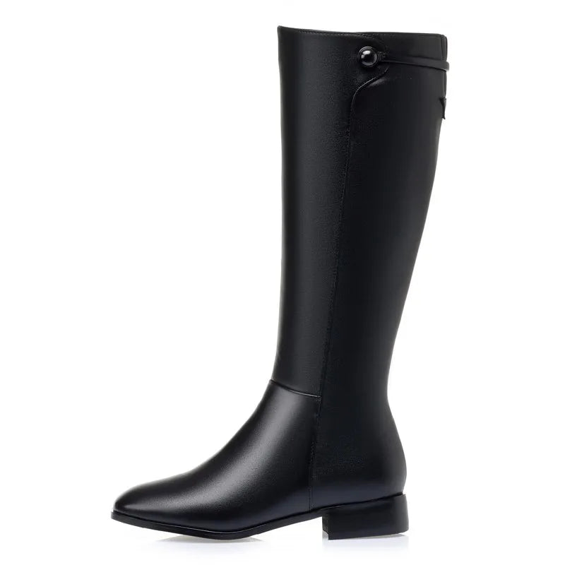 AIYUQI Women Long Boots 2025 New Genuine Leather Short Velvet Women Roman Boots Low Heel Large Size Riding Boots Women