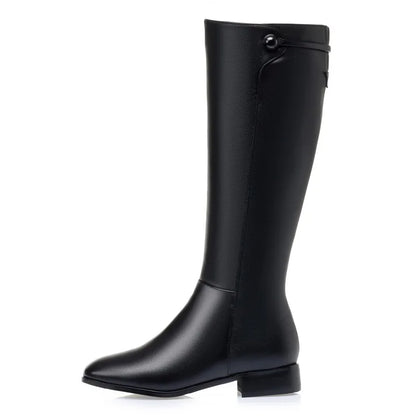 AIYUQI Women Long Boots 2025 New Genuine Leather Short Velvet Women Roman Boots Low Heel Large Size Riding Boots Women