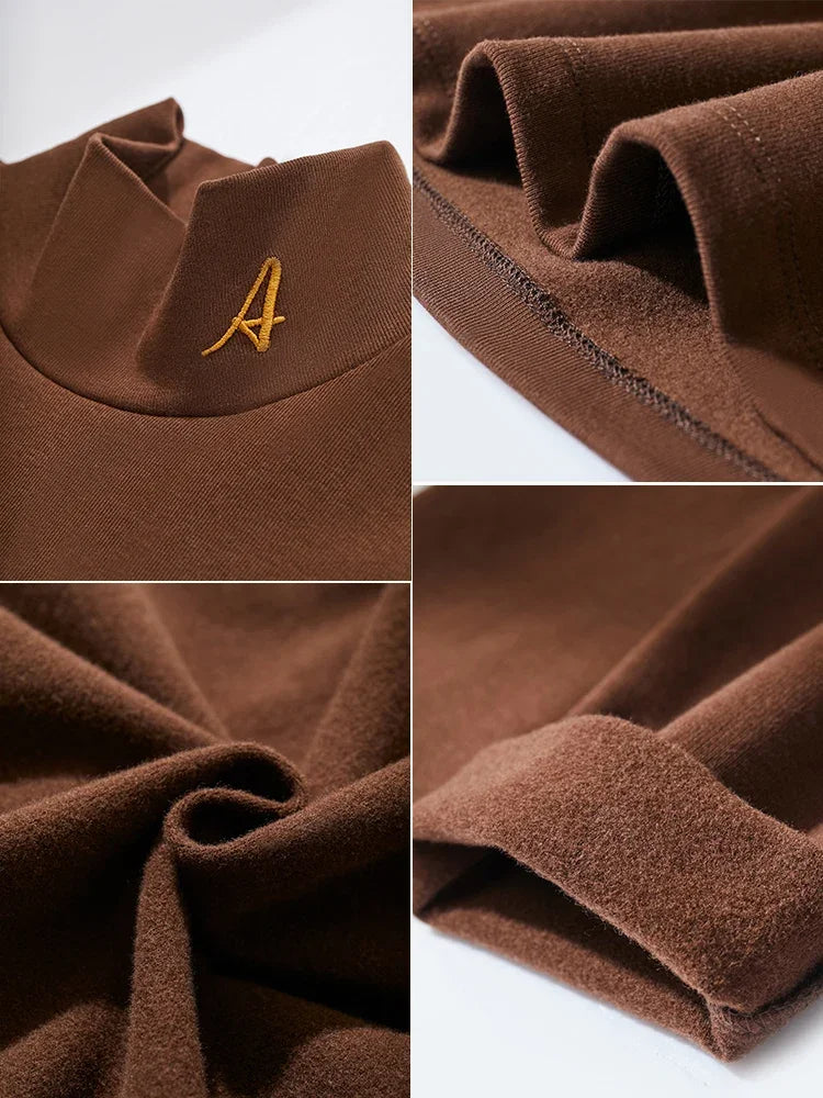 Damen Rollkragen-T-Shirt aus besticktem Fleece für warme Wintertage