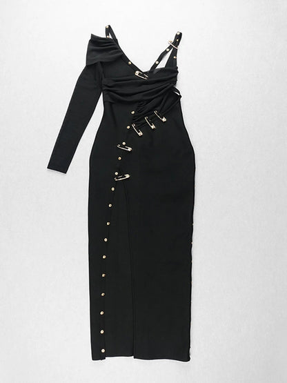Elegantes Damen-Tunikakleid mit V-Ausschnitt, langen Ärmeln und Perlen-Patchwork-Design – figurbetont und modisch.