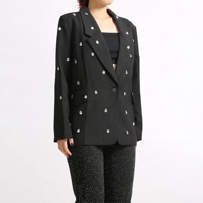 Lange Damenjacke mit Reverskragen und Patchwork-Design – lässig und minimalistisch