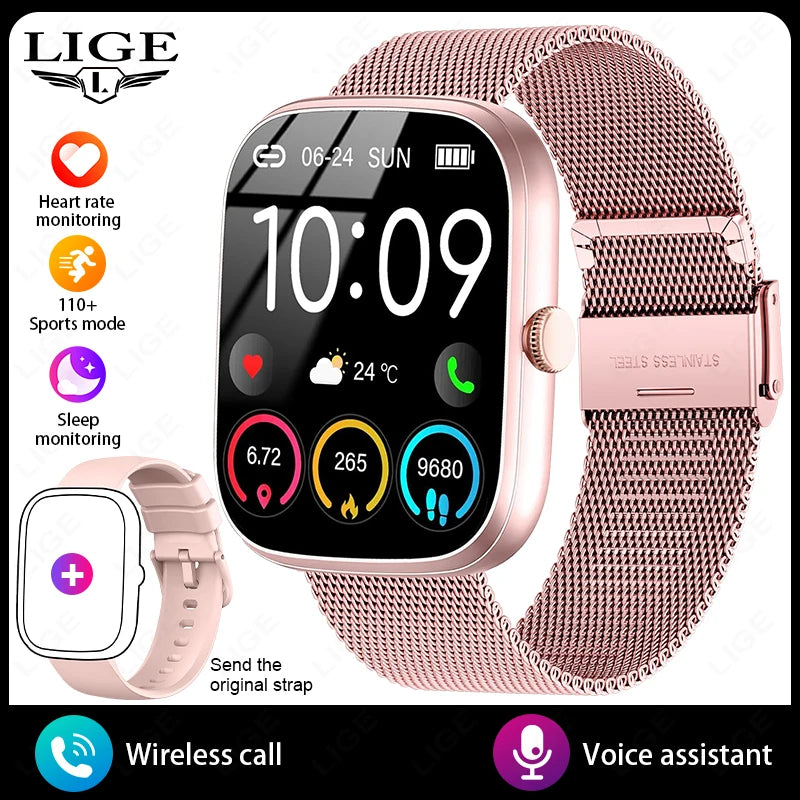LIGE AI Sprachassistent Smart Watch für Männer Frauen 1,96" HD Touchscreen Fitness Tracker Drahtloser Anruf IP68 Wasserdichte Smartwatch