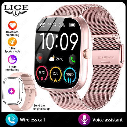 LIGE AI Sprachassistent Smart Watch für Männer Frauen 1,96" HD Touchscreen Fitness Tracker Drahtloser Anruf IP68 Wasserdichte Smartwatch