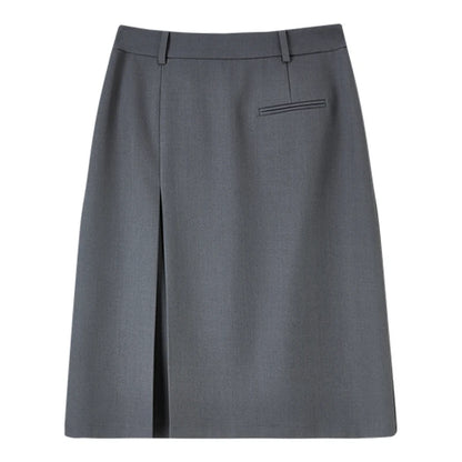 Damen Rock in Grau mit hohen Taille und Falten im Büro-Stil