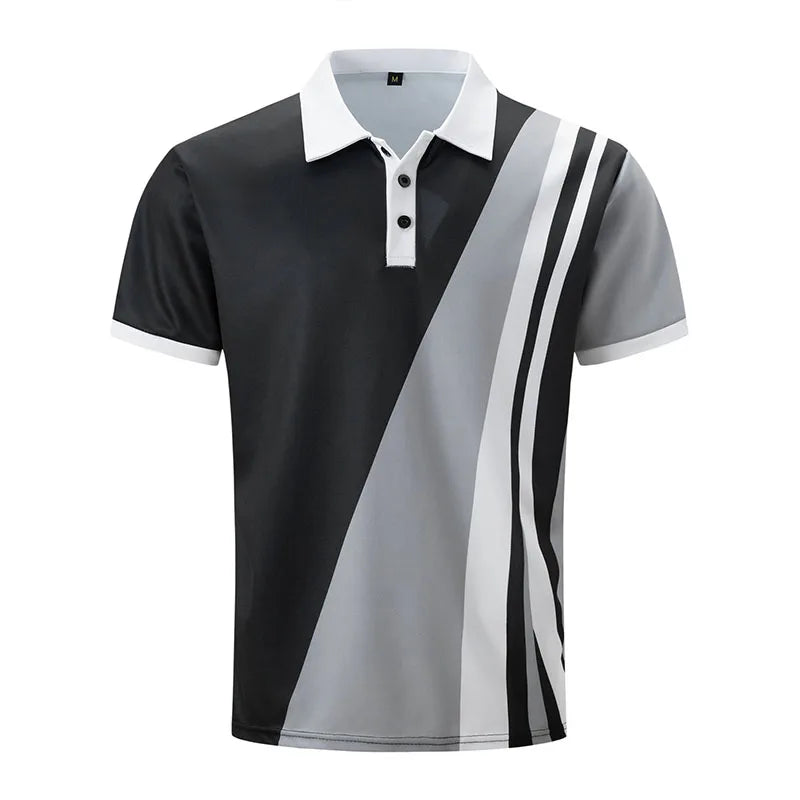 Kurzärmeliges Herren-Poloshirt mit Stehkragen und Ananas-Karomuster – lässiges Freizeithemd