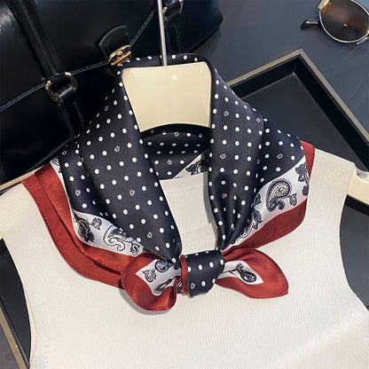 Damen Seidensatin Schal quadratisch gepunktet Kopftuch Bandana Hijab Neu