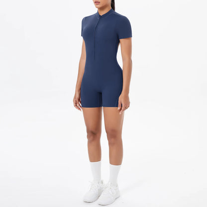 Damen-Overall in Marineblau mit kurzem Bein und durchgehendem Frontreißverschluss